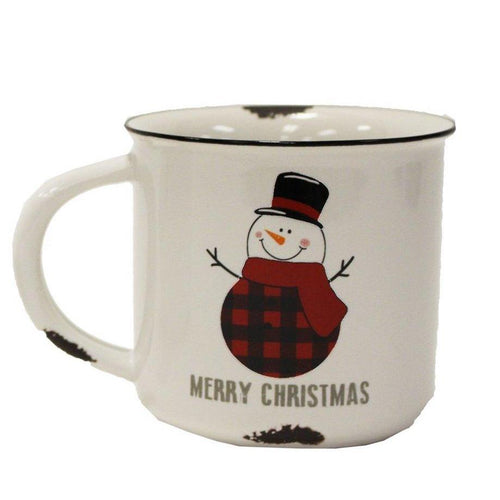 Merry Christmas Plaid Snowman Mug-Ceramic Mug-Balderson Village Cheese