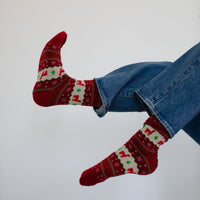 Alpaca Socks - Holiday Stripe - Red-Socks-Balderson Village Cheese Store