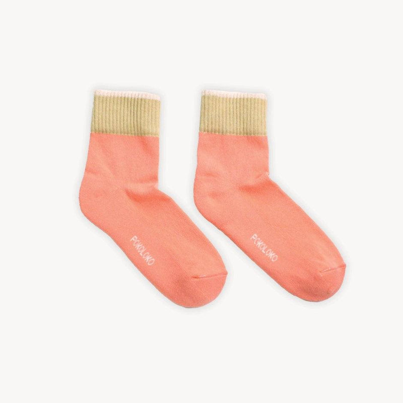 Block Pima Socks - Melon/Beige-Socks-Balderson Village Cheese Store
