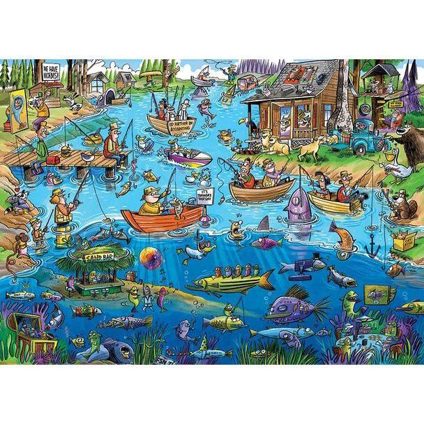 DoodleTown: Gone Fishing Puzzle-Jigsaw Puzzles-Balderson Village Cheese Store