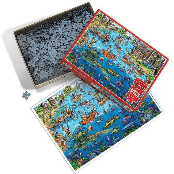 DoodleTown: Gone Fishing Puzzle-Jigsaw Puzzles-Balderson Village Cheese Store