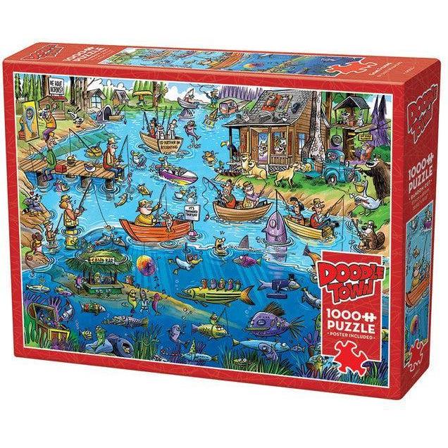 DoodleTown: Gone Fishing Puzzle-Jigsaw Puzzles-Balderson Village Cheese Store