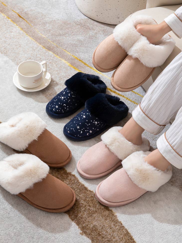 Fuzzy Slip-On Slippers for Women