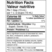 Nutrition Facts label in English and French, showing 50 calories per 1 tbsp serving.