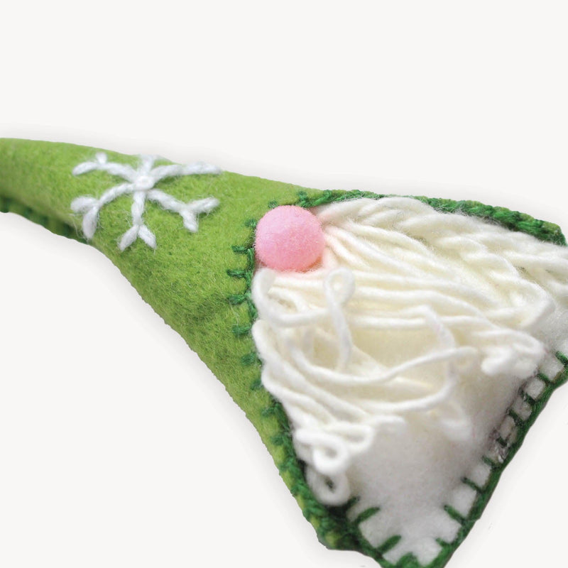 Hand Embroidered Ornament - Green Gnome-Christmas Tree Decorations-Balderson Village Cheese Store