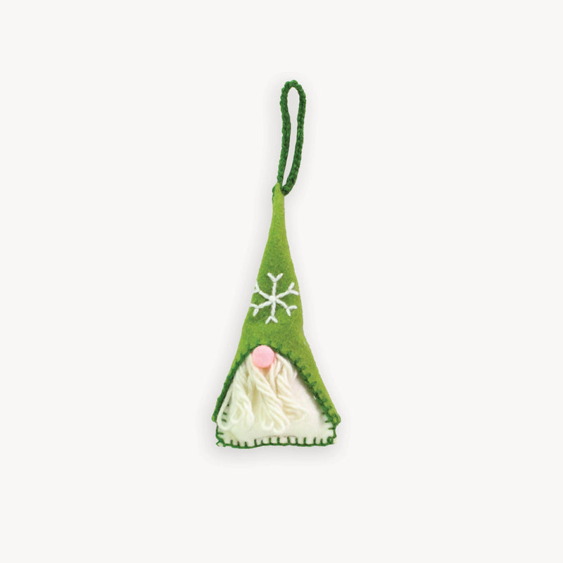 Hand Embroidered Ornament - Green Gnome-Christmas Tree Decorations-Balderson Village Cheese Store