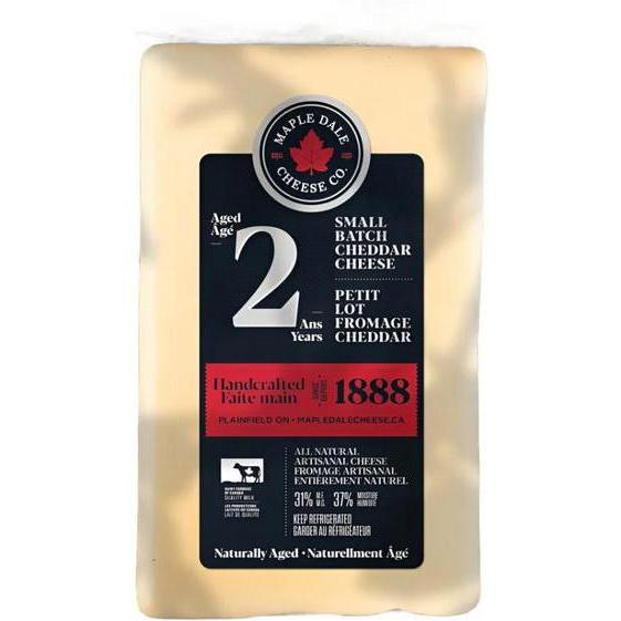 Maple Dale 2 Year Old Cheddar, 235g block with black and red label, white background.