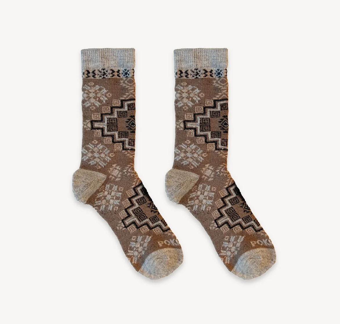 Thick Print Alpaca Socks - Dark Vanilla