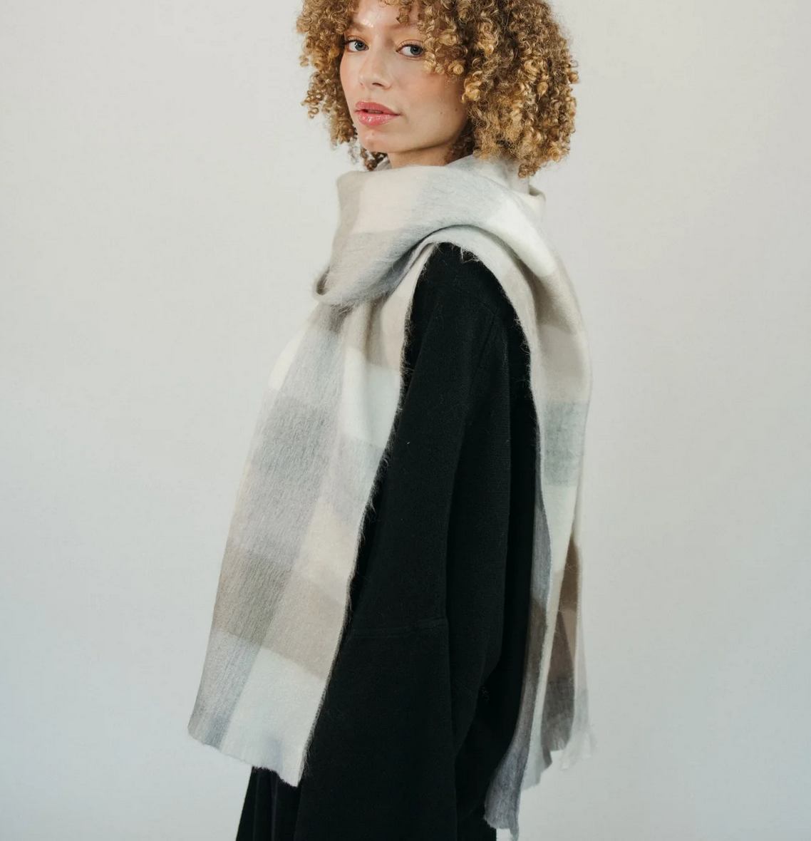 Alpaca Blend Seamless Check Scarf - Thistle