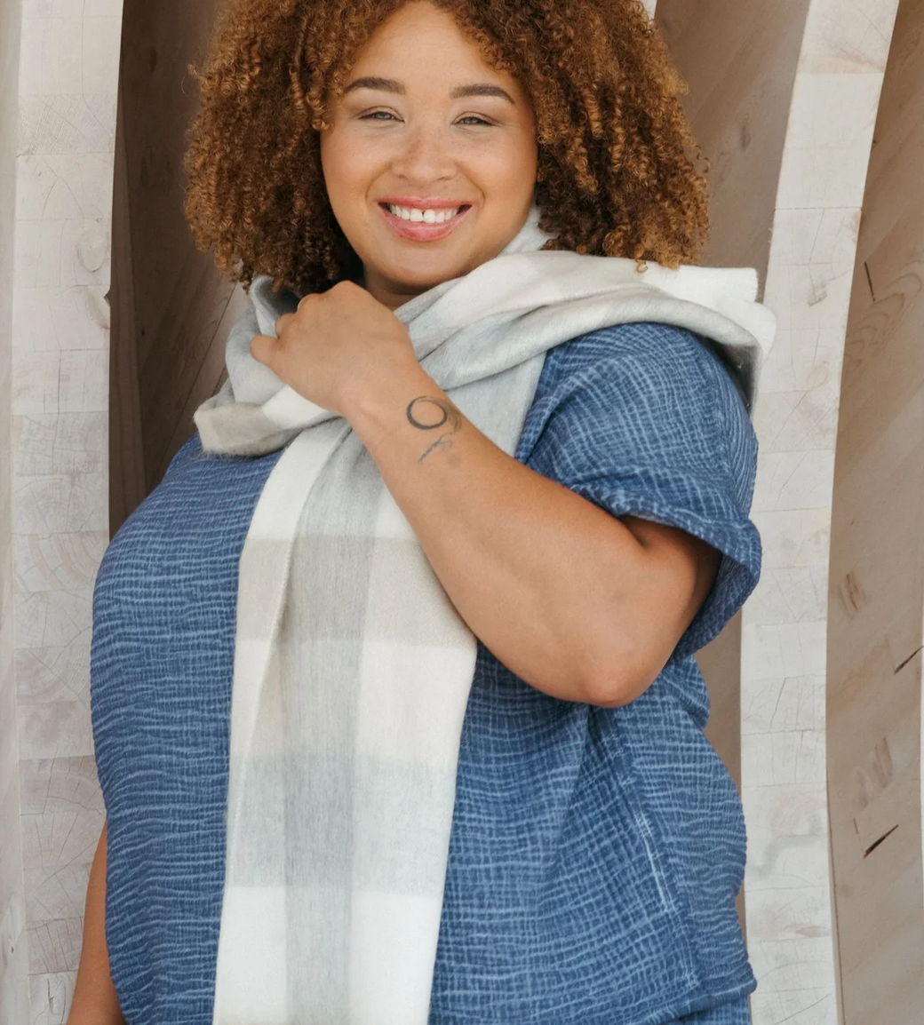 Alpaca Blend Seamless Check Scarf - Coastal