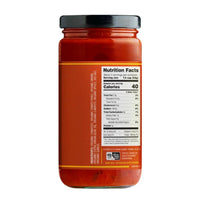 12-ounce glass jar of Sonoma Pizza Sauce showing the nutrition facts label and organic ingredient list.