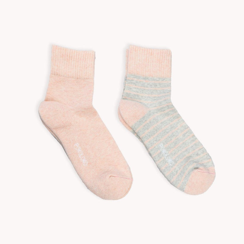 Striped-Solid Pima Socks - Pack of 2 - Blush