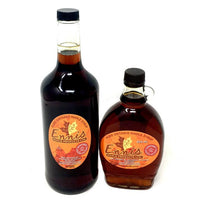 Two bottles of Ennis Pure Ontario Maple Syrup: a tall 1L bottle and a shorter 500ml jug, both with amber syrup.