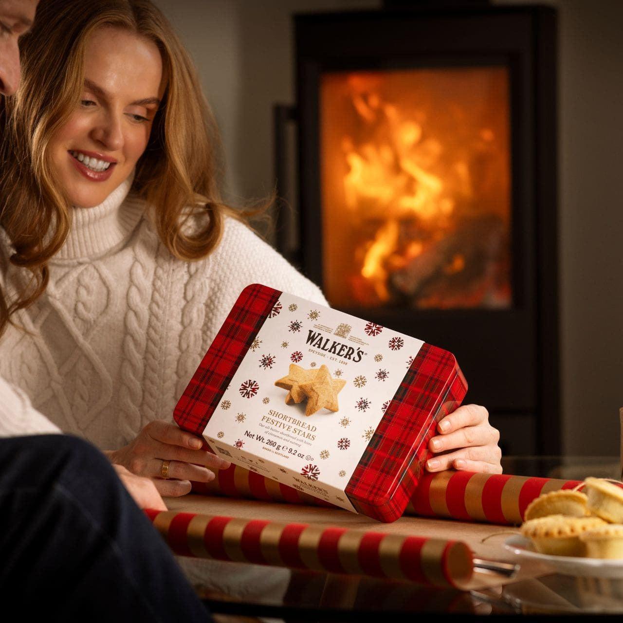Festive Shortbread Stars Tin-Cookies & Biscuits-Balderson Village Cheese Store