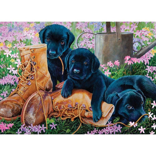 Black Lab Puppies Tray Puzzle-Jigsaw Puzzles-Balderson Village Cheese Store