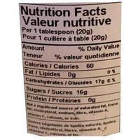 Close-up of a white nutrition facts label with black text for Crerar's Pure Honey.
