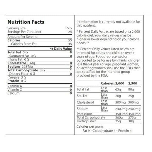 Nutrition Facts label for Garlic Expressions Classic Vinaigrette, showing calories, fat, sodium, and other values.