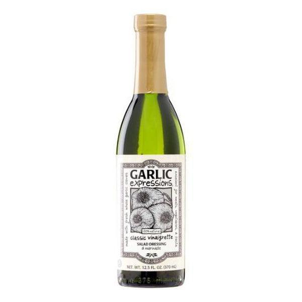 Garlic Expressions Classic Vinaigrette in a green glass bottle with a gold cap and white label.