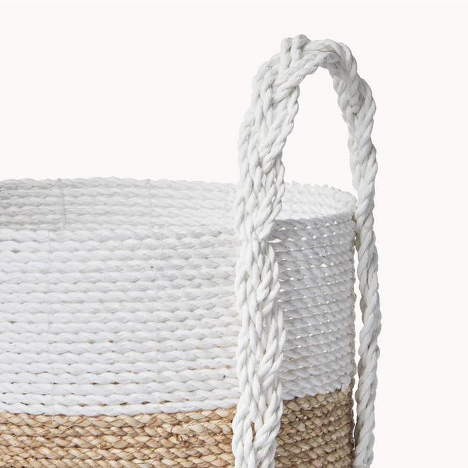 Handled Seagrass Baskets - Set of 3 White/Neutral-Decorative Bowls-Balderson Village Cheese Store