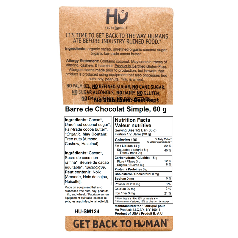 Hu Simple Dark Chocolate Bar-Chocolate-Balderson Village Cheese