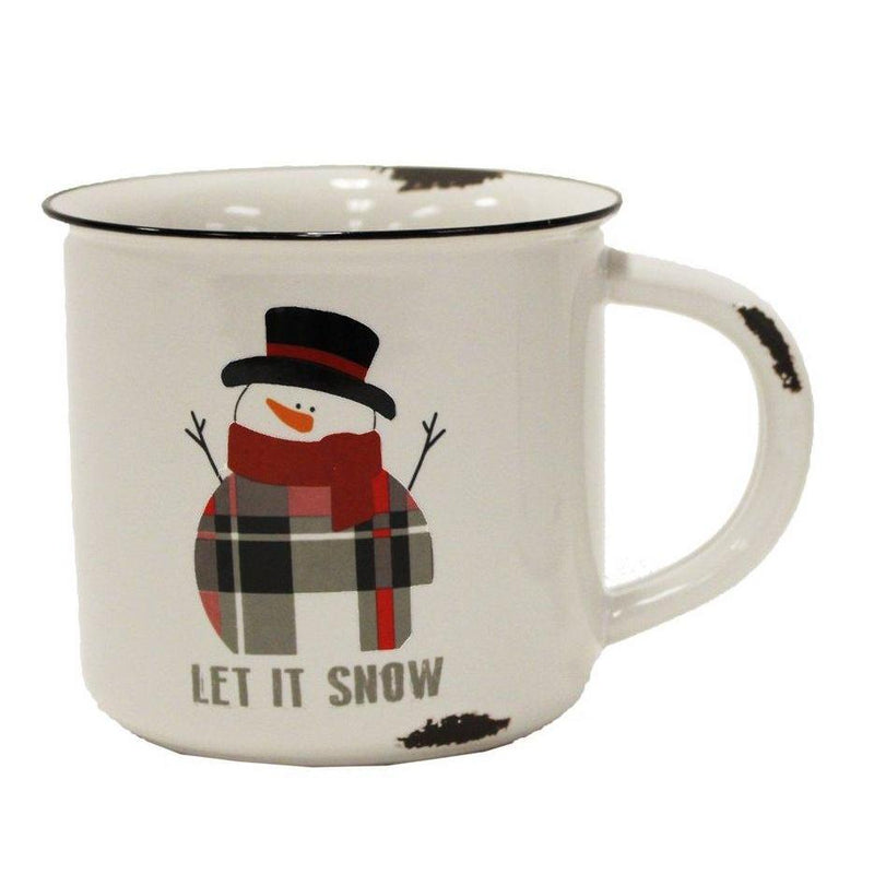 Let It Snow Plaid Snowman Mug-Ceramic Mug-Balderson Village Cheese Store