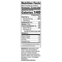 Nutrition Facts label for Macy's Chipotle & Cheddar Cheese Crisps, showing 140 calories per serving.