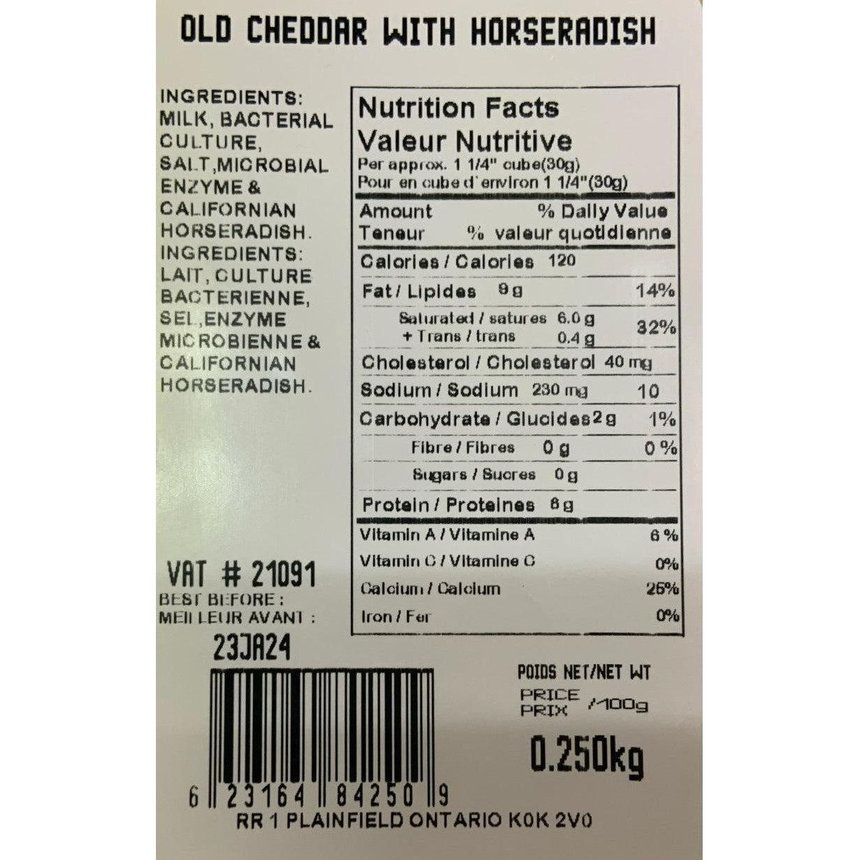 Maple Dale Old Cheddar w/Horseradish-Cheddar Cheese-Balderson Village Cheese Store